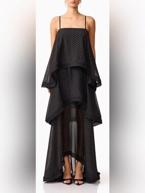 NEW Elliatt Moss Tiered Embellished Gown Black Cocktail Sz L